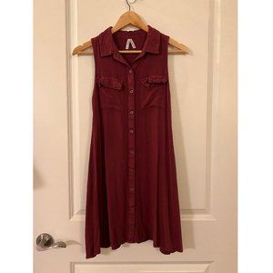 Mudd Casual Burgundy Sleeveless Button Down Dress - 100% Rayon - Size S